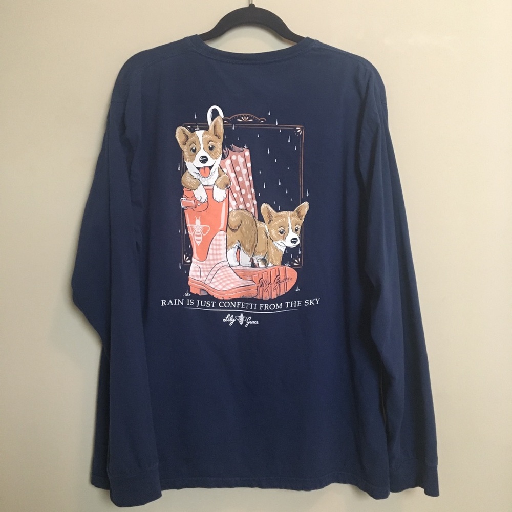 Navy Long Sleeve Tee W/ Puppies